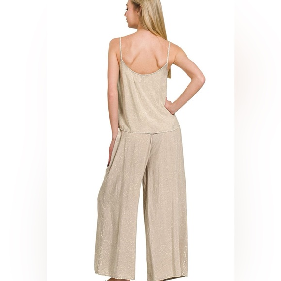 Zenana Woven Acid Crinkle Washed Cami & Pants 2 Piece Set - Picture 3 of 3